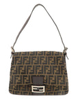 FNDI Mamma Baguette Zucca Canvas Leather Shoulder Bag 26325
