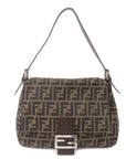 FNDI Mamma Baguette Zucca Canvas Leather Shoulder Bag 26325