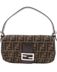 FNDI Mamma Baguette Canvas Leather Shoulder Bag Brown Black 26424