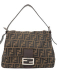 FNDI Mamma Baguette Zucca Canvas Leather Shoulder Bag Brown