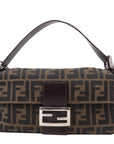 FNDI Mamma Baguette Zucca Canvas Leather Shoulder Bag Brown 26424