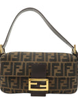 FNDI Mamma Baguette Zucca Canvas Leather Shoulder Bag Brown 26424