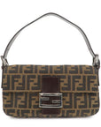 FNDI Mamma Baguette Canvas Leather Shoulder Bag Brown Black 26424