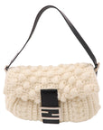 FNDI Mamma Baguette Knit Leather Shoulder Bag White Black 16059