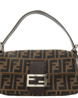 FNDI Mamma Baguette Canvas Leather Shoulder Bag Brown Black 26424