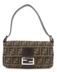 FNDI Mamma Baguette Canvas Leather Shoulder Bag Brown Black 26424