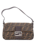 FNDI Mamma Baguette Zucca Canvas Leather Shoulder Bag Brown 26424