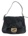 FNDI Mamma Baguette Unborn Calf Leather Shoulder Bag Bleck 26325
