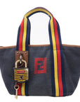 FNDI Denim Leather Hand bag Multi Color Navy 7VA165