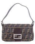 FNDI Mamma Baguette Zucca Canvas Leather Shoulder Bag Brown 26424