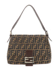 FNDI Mamma Baguette Zucca Canvas Leather Shoulder Bag 26325