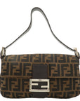 FNDI Mamma Baguette Canvas Leather Shoulder Bag Brown Black 26424