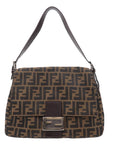 FNDI Mamma Baguette Zucca Canvas Leather Shoulder Bag 26325