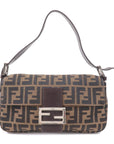 FNDI Mamma Baguette Zucca Canvas Leather Bag Brown 26424