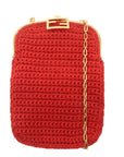 FNDI Baguette Knit Cell Phone Case Shoulder Bag Red 7AR966