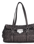 PRD BR PUSHLOCK FLAP BAG METALIC GREY LEATHER SILVER HARDWARE WITH DUST COVER
