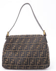 FNDI Mamma Baguette Zucca Canvas Leather Shoulder Bag Brown