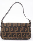 FNDI Mamma Baguette Zucca Canvas Leather Shoulder Bag Brown 26424