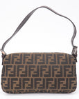 FNDI Mamma Baguette Zucca Canvas Leather Shoulder Bag Brown 26424