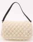 FNDI Mamma Baguette Knit Leather Shoulder Bag White Black 16059