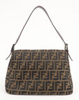 FNDI Mamma Baguette Zucca Canvas Leather Shoulder Bag 26325