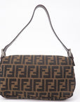 FNDI Mamma Baguette Zucca Canvas Leather Shoulder Bag Brown 26424