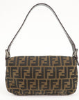 FNDI Mamma Baguette Zucca Canvas Leather Shoulder Bag 26424