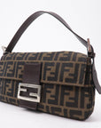 FNDI Mamma Baguette Zucca Canvas Leather Shoulder Bag Brown 26424