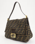 FNDI Mamma Baguette Zucca Canvas Leather Shoulder Bag 26325