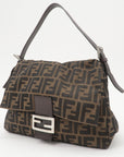 FNDI Mamma Baguette Zucca Canvas Leather Shoulder Bag Brown