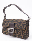 FNDI Mamma Baguette Zucca Canvas Leather Shoulder Bag Brown 26424