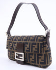 FNDI Mamma Baguette Zucca Canvas Leather Shoulder Bag Brown 26424