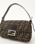 FNDI Mamma Baguette Canvas Leather Shoulder Bag Brown Black 26424