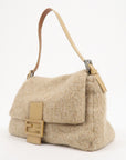 FNDI Mamma Baguette Wool Knit Leather Shoulder Bag Beige 26325