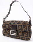 FNDI Mamma Baguette Zucca Canvas Leather Shoulder Bag Brown 26424