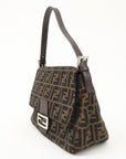 FNDI Mamma Baguette Zucca Canvas Leather Bag Brown Black 26325