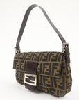 FNDI Mamma Baguette Zucca Canvas Leather Shoulder Bag 26424