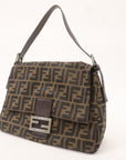 FNDI Mamma Baguette Zucca Canvas Leather Bag Brown Black 26325