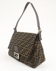 FNDI Mamma Baguette Zucca Canvas Leather Shoulder Bag 26325