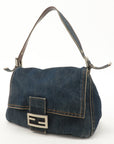FNDI Denim Leather Mamma Baguette Shoulder Bag Blue