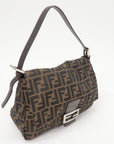 FNDI Mamma Baguette Zucca Canvas Leather Shoulder Bag Brown