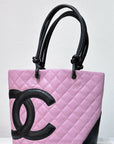 CHNL Medium Calfskin Quilted Cambon Tote Pink Black