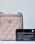 CHNL Caviar Quilted Small Vertical Coco Beauty Vanity Case With Chain Light Pink