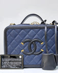 CHNL Filigree Vanity Case Quilted Caviar Medium Blue