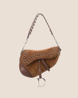 CHRISTIAN DOR BROWN SUEDE EMBELLISHED WHIPSTITCH SADDLE BAG