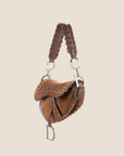 CHRISTIAN DOR BROWN SUEDE EMBELLISHED WHIPSTITCH SADDLE BAG