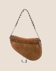 CHRISTIAN DOR BROWN SUEDE EMBELLISHED WHIPSTITCH SADDLE BAG