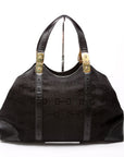 GCCI Horsebit Canvas/Leather Shoulder Bag Black