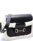 GCCI Horsebit Shearling Leather Shoulder Bag Black