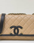 CHNL Small Caviar Quilted CC Filigree Flap Beige Black GHW